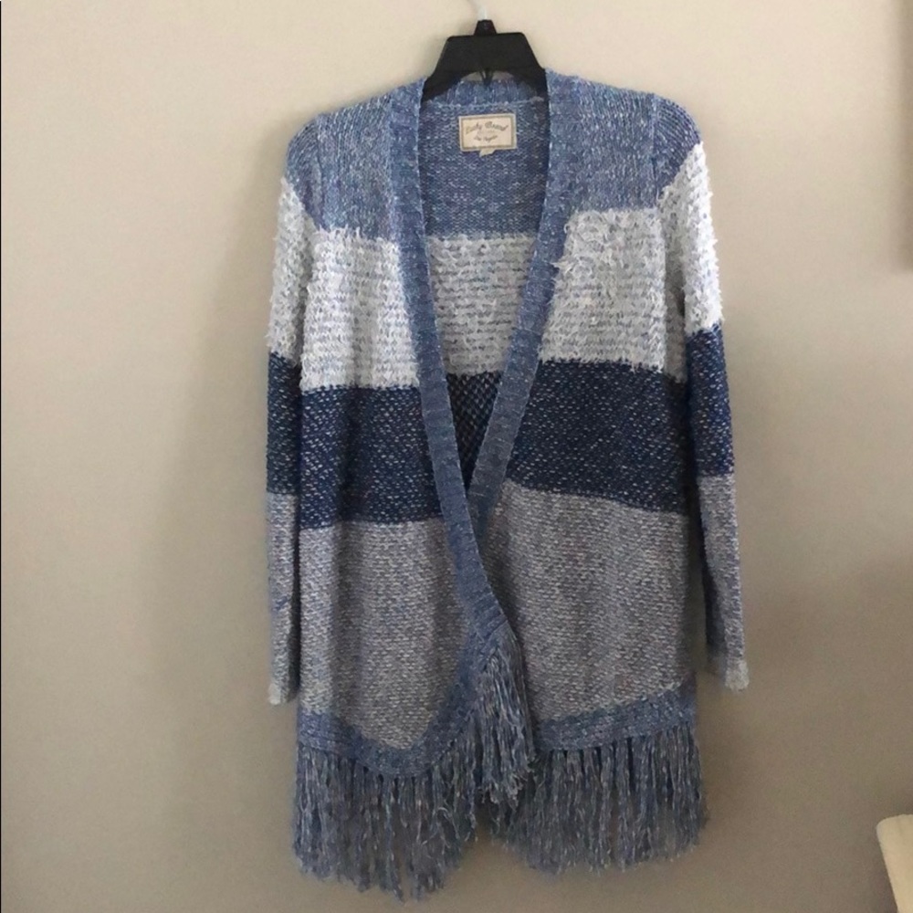 Blue and Grey Fringe Sweater- Size M - Lucky Brand